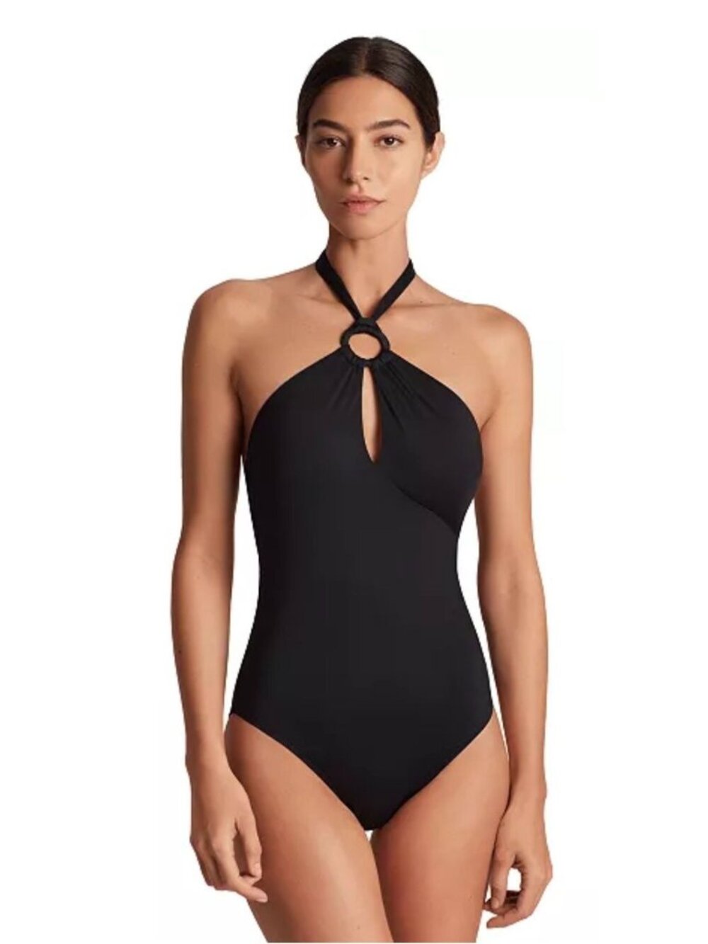 NWT Lauren Ralph Lauren High Neck One Piece Swimsuit Black Size US 10 $160 [jb]